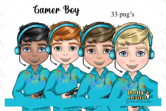 Gamer Boy in Turquoise Gaming Character
